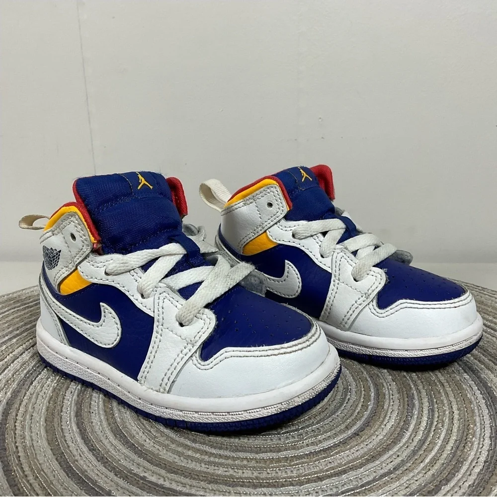 Nike Air Jordan 1 Mid Retro White Laser Orange Blue Toddler Size 6c 640735-131